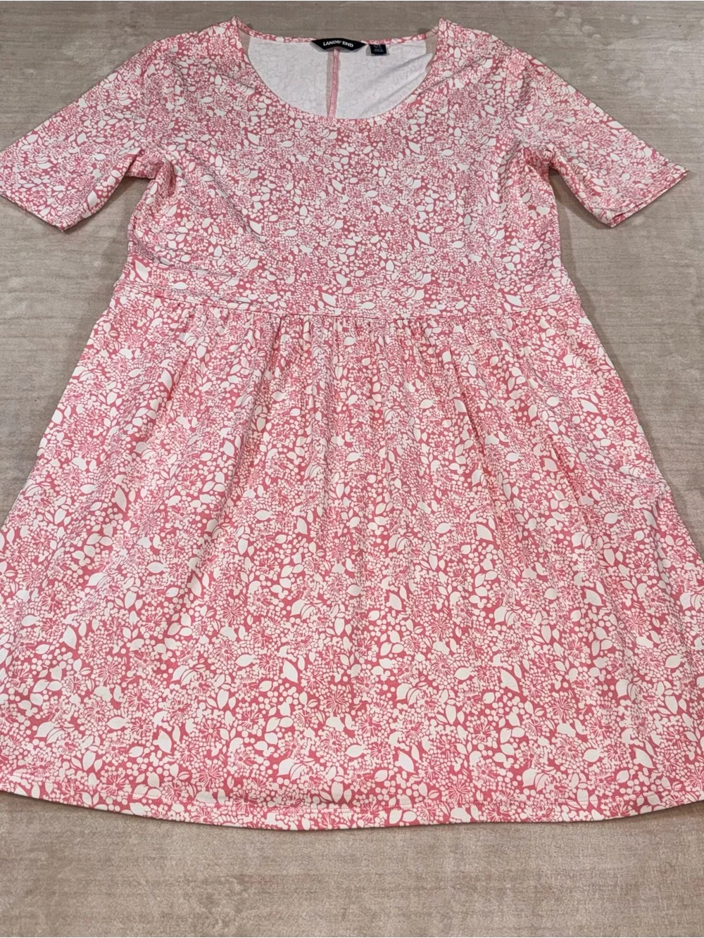 Lands' End Pink and White Floral-Print Midi Dress